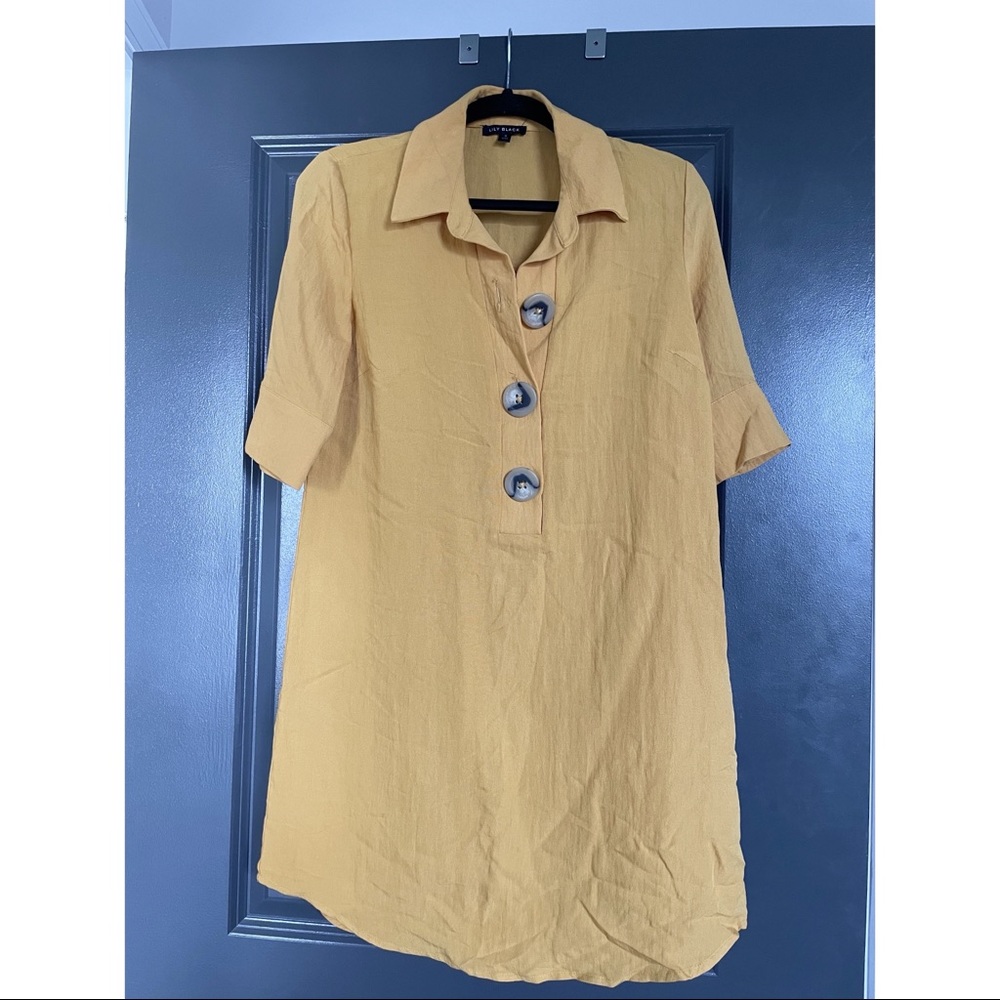 Lily Black yellow dress with large buttons